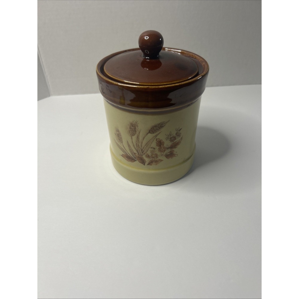 Vintage Stoneware Crock 1.5 Quarts Wheat Design Brown Made In Japan Nice!